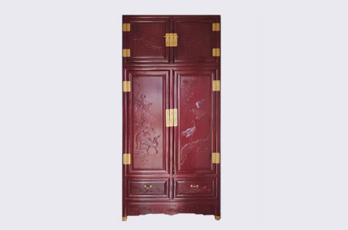 天门高端中式家居装修深红色纯实木衣柜