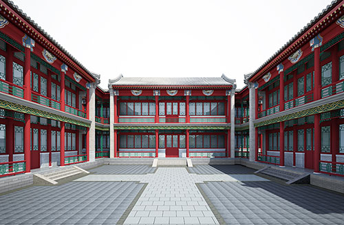 天门北京四合院设计古建筑鸟瞰图展示