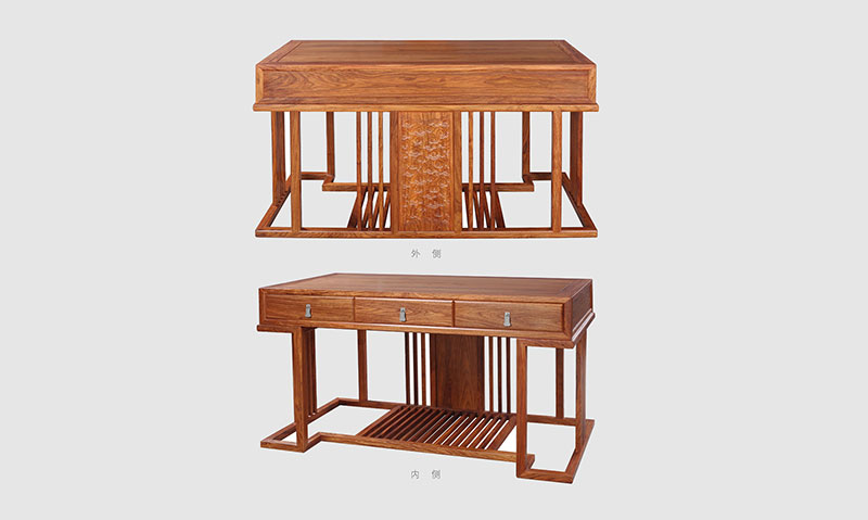 天门 别墅中式家居书房装修实木书桌效果图