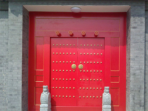 天门中国传统四合院系列朱红色中式木制大门木作